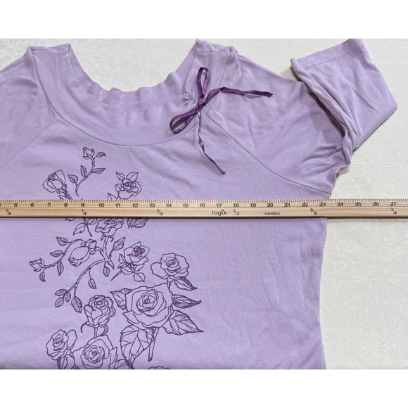 Venezia Top Size 18‎ 20 Women's Lavender Rose Print 3/4 Sleeve Round Neck Casual - Picture 3 of 7